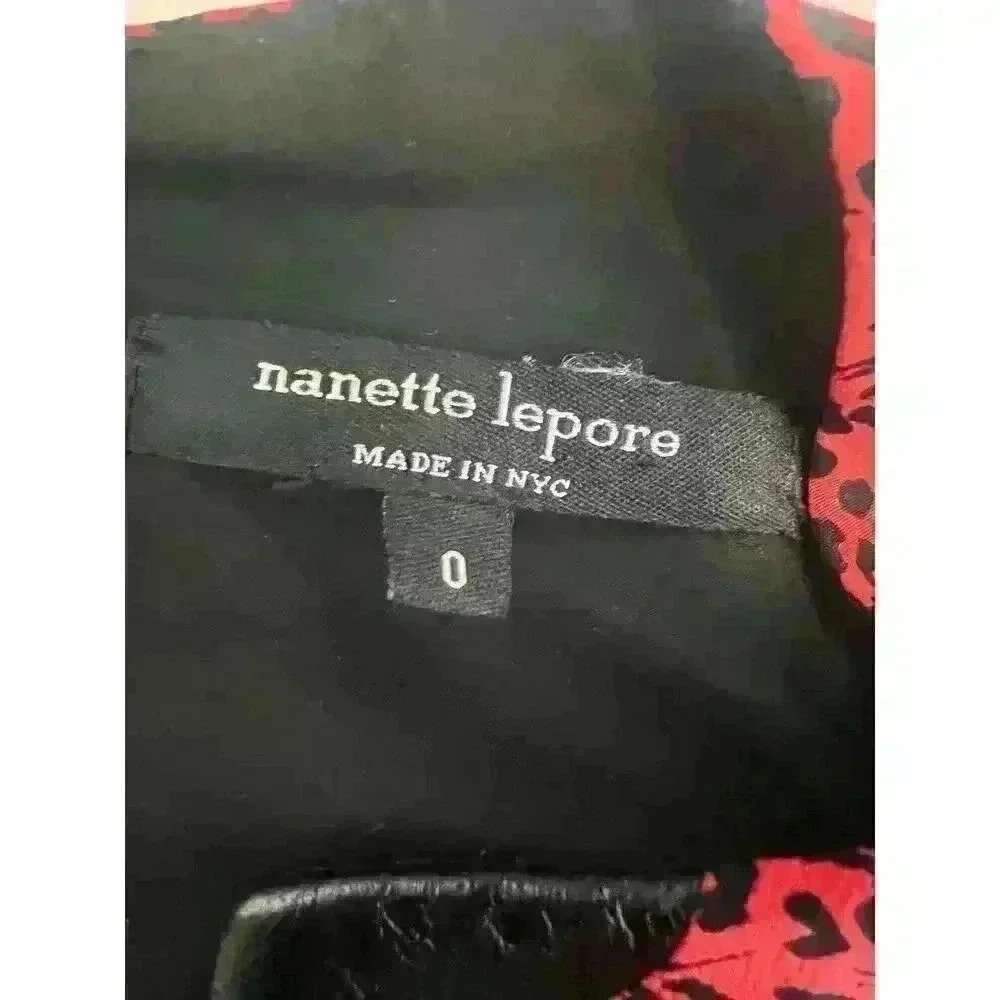 Nanette Lepore Womens Size 0 Pink Black Leopard Print Silk Leather Trim Dress - Picture 10 of 10
